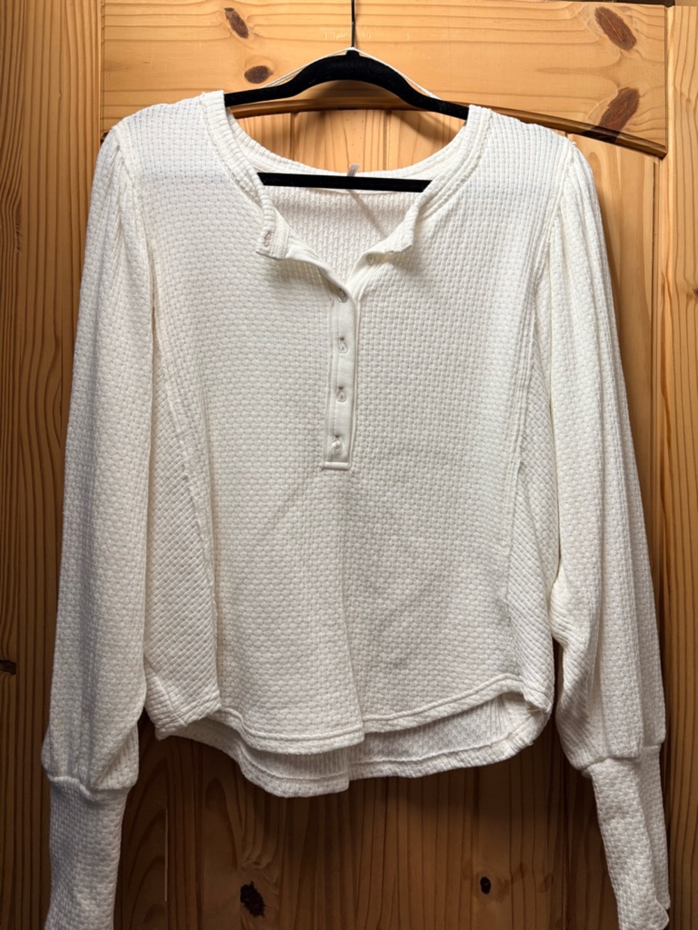 We the free Women's Cream Long-Sleeve Waffle Henley Top